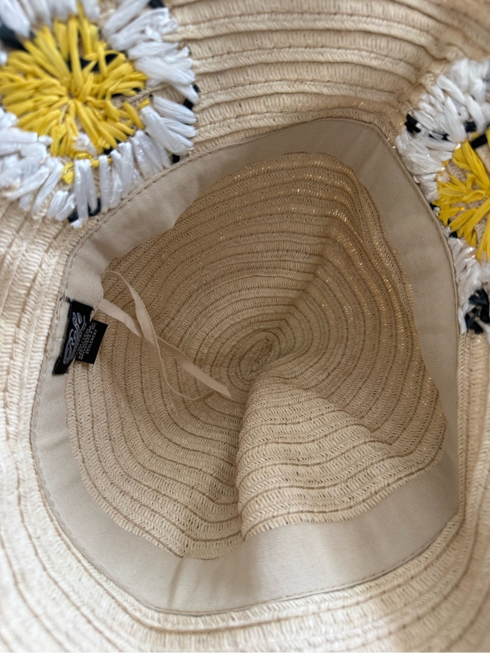 Beige Straw Sun Hat w/ Daisy Flowers Wide Brim Beach Summer Women’s One Size New - Picture 6 of 8